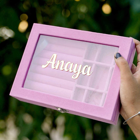 Personalized 9 Grid Jewellery Organiser Velvet Storage Box Case